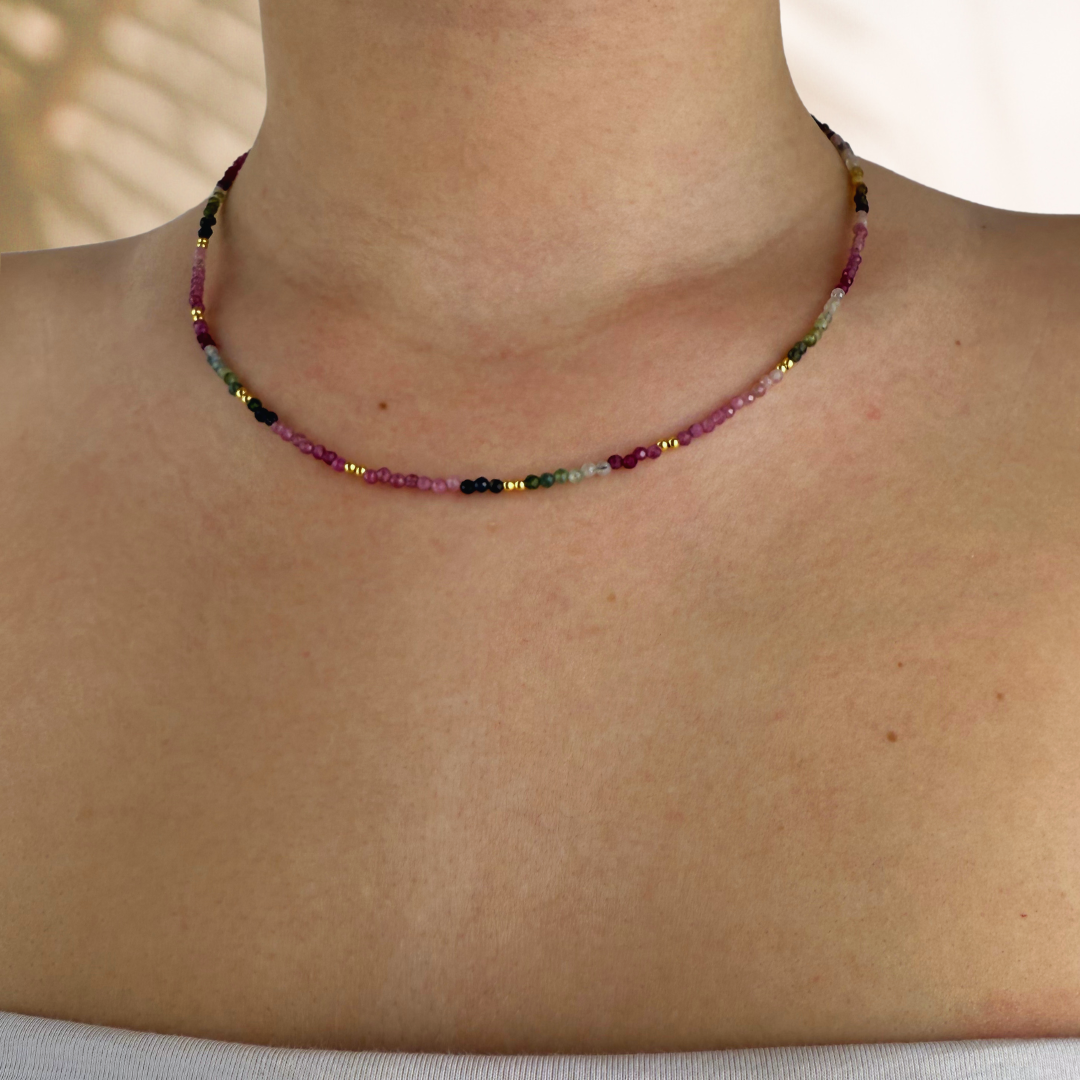 Collar Tiana oro- diferentes piedras