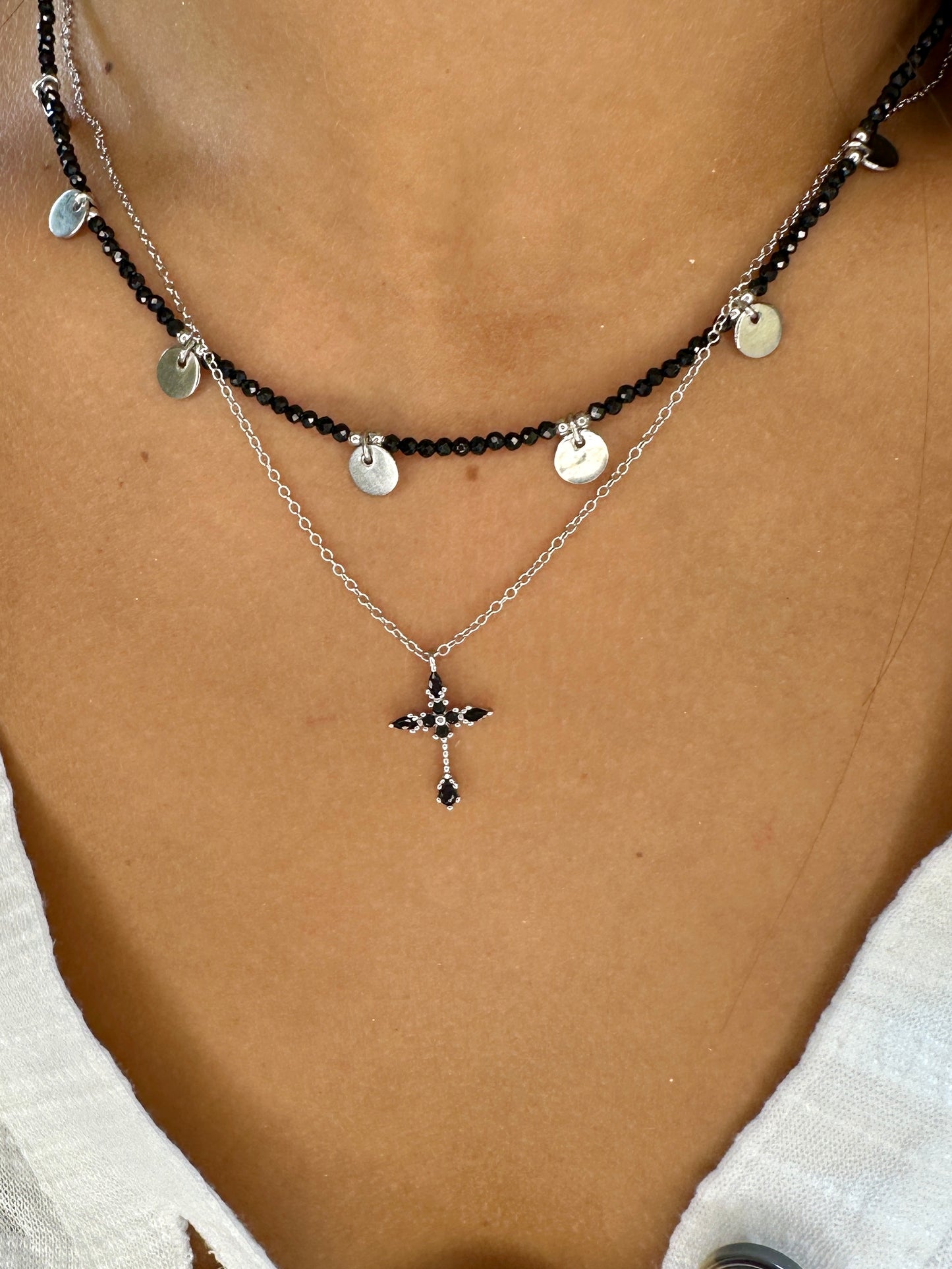 Black zirconia cross necklace