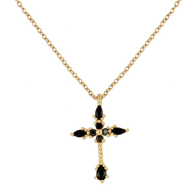 Black zirconia cross necklace