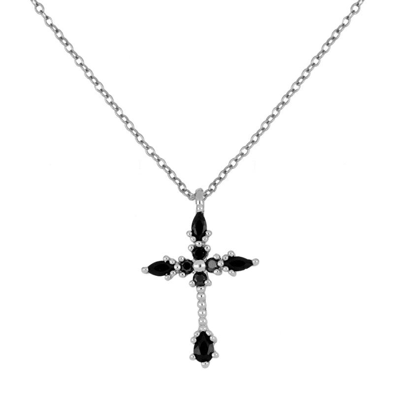 Black zirconia cross necklace