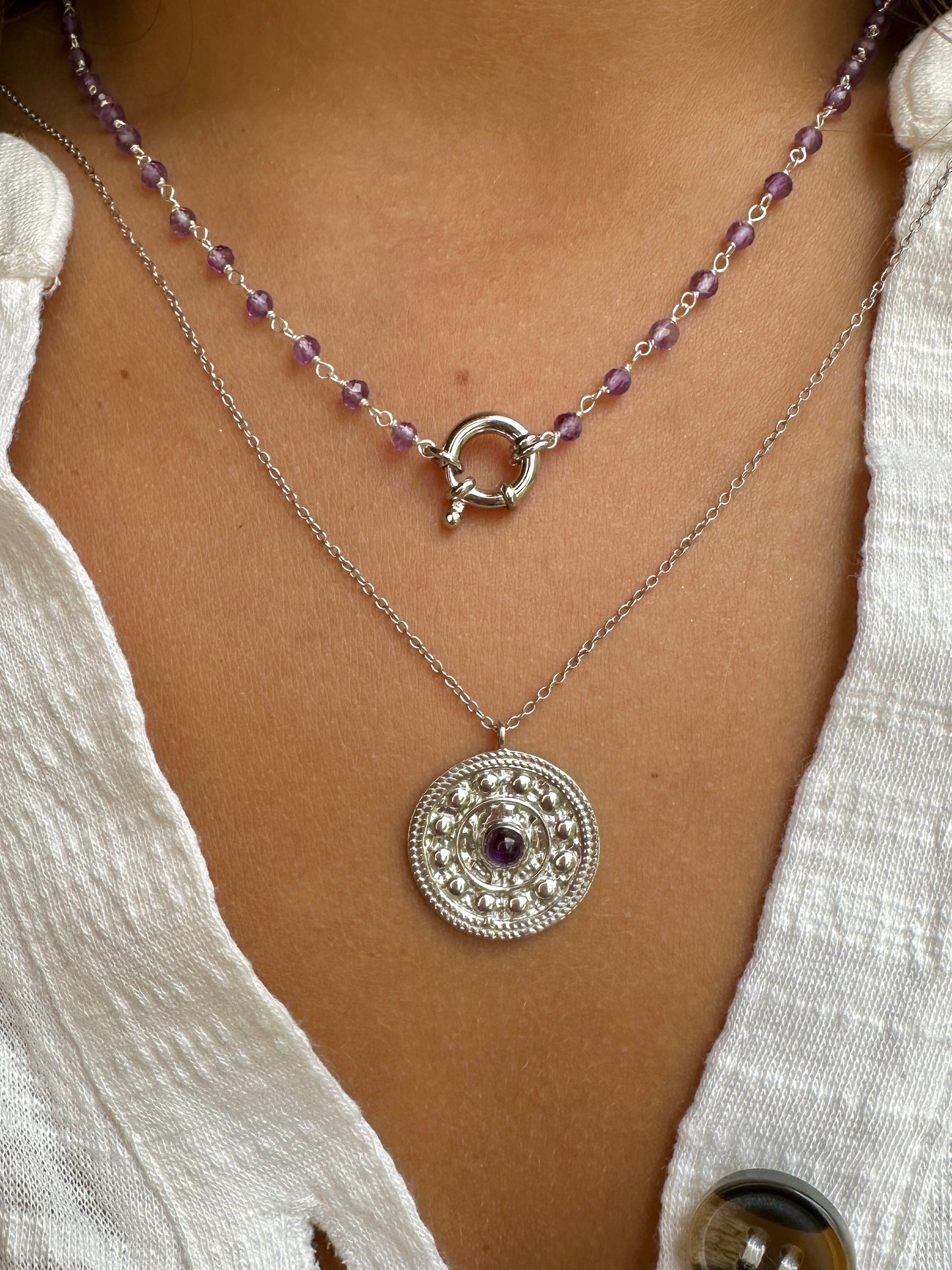 Silver mandala necklace - different stones