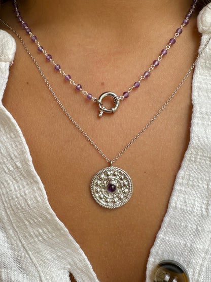 Silver mandala necklace - different stones