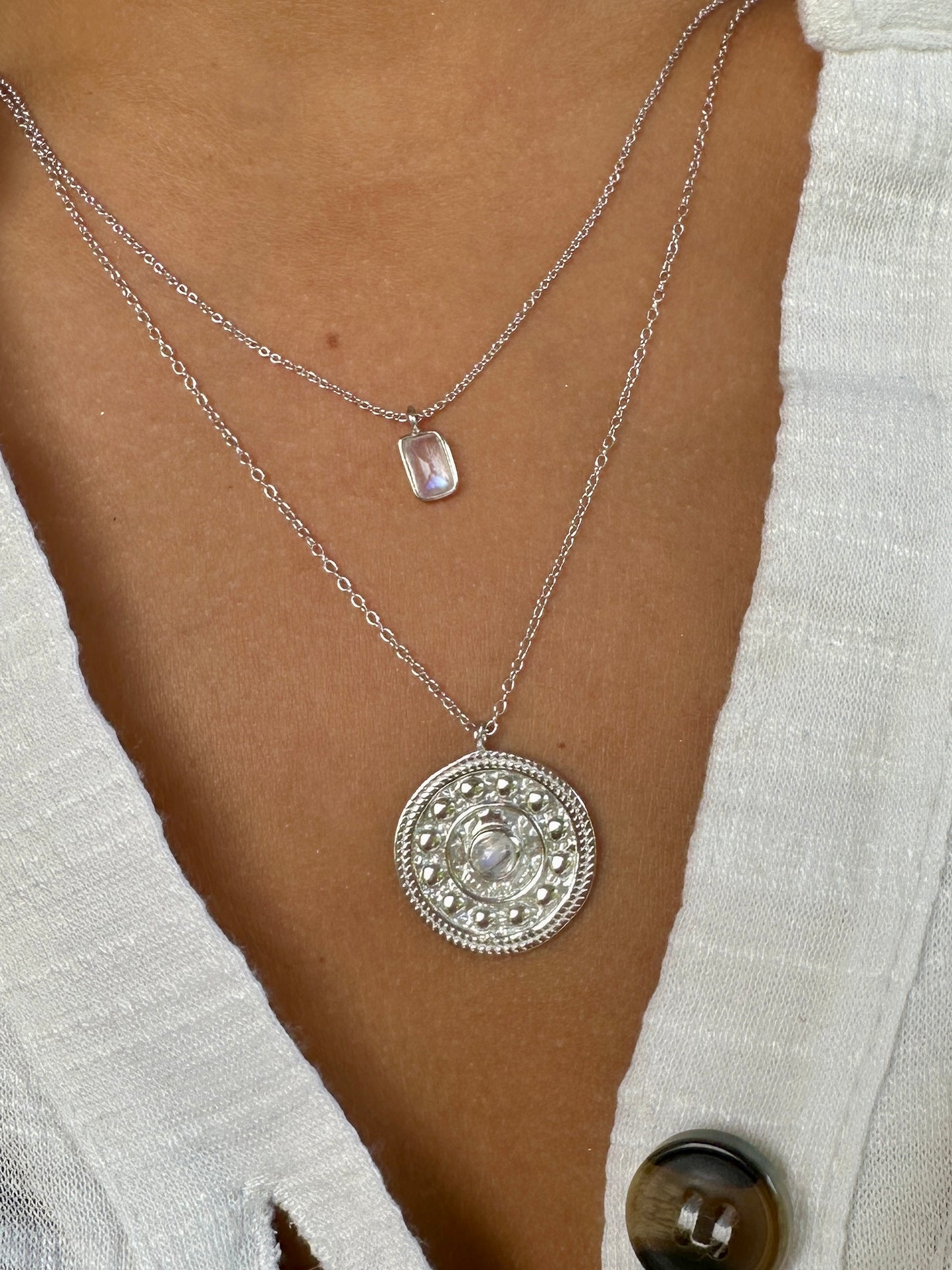 Silver mandala necklace - different stones