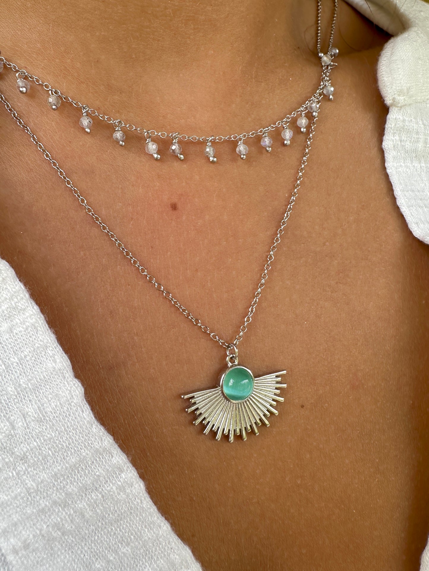 Silver Sun Necklace - Different Stones