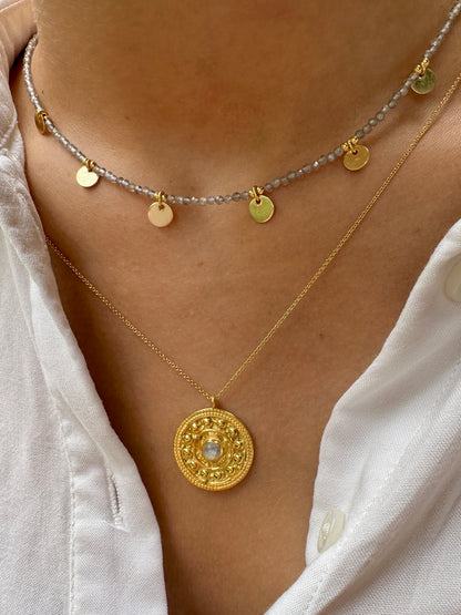 Gold mandala necklace - different stones
