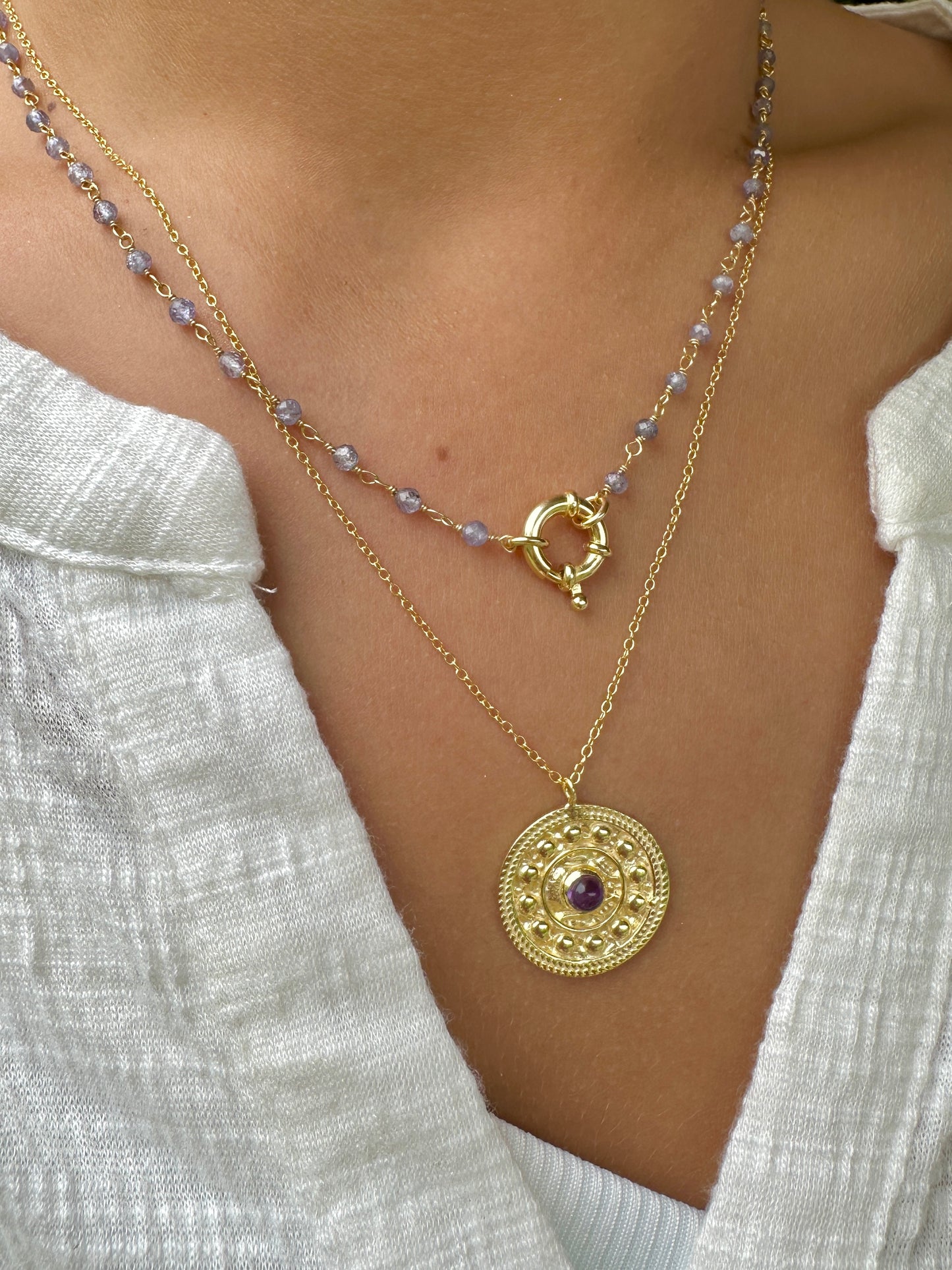 Gold mandala necklace - different stones
