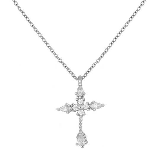 White zircon cross necklace